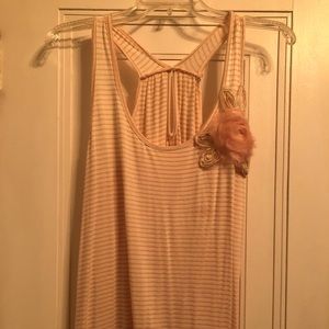 Pink striped tank with floral detail. Large